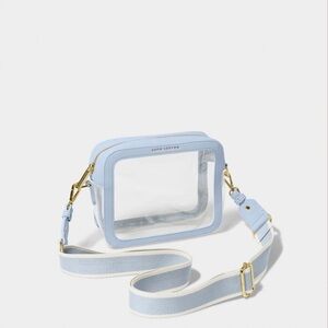 Katie Loxton Light Blue Clear Crossbody with Striped Strap